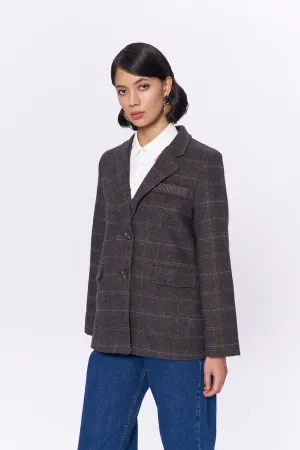 Pocket Writing Detailed Tweed Blazer Jacket Brown