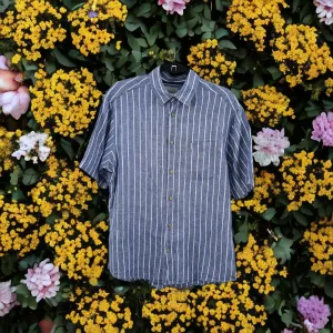 Preloved M&S Pure Linen Stripe Short Sleeve Shirt Medium