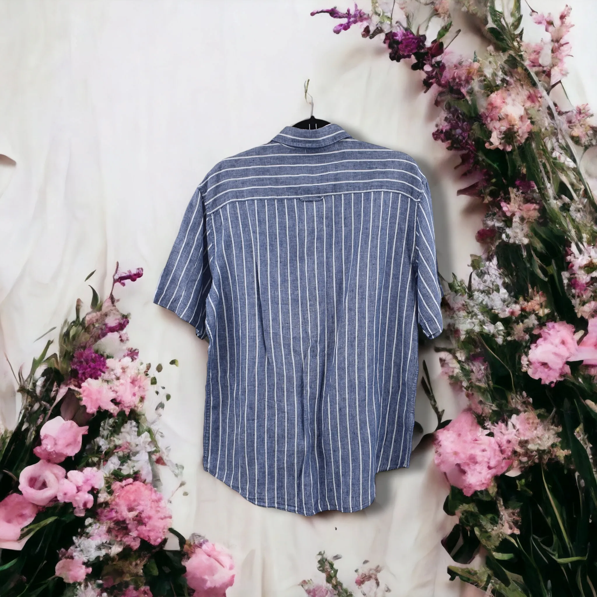 Preloved M&S Pure Linen Stripe Short Sleeve Shirt Medium