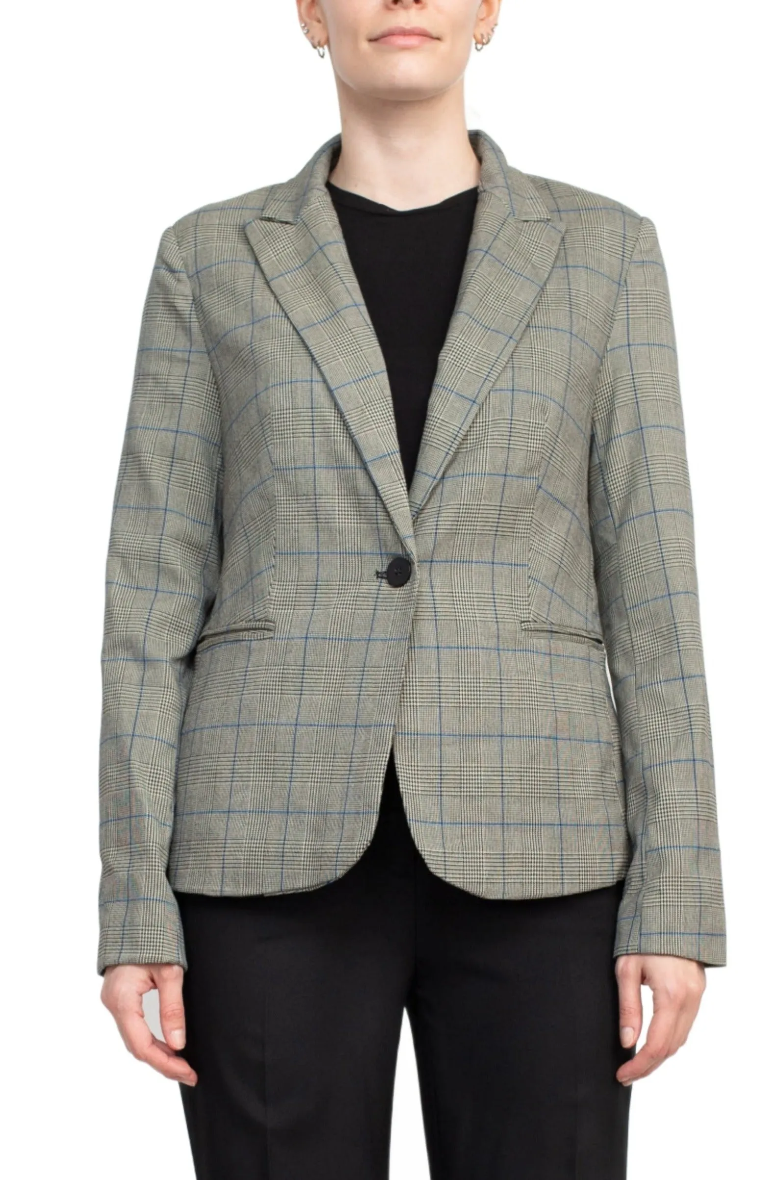 Premise Notched Collar Long Sleeve One Button Knit Blazer