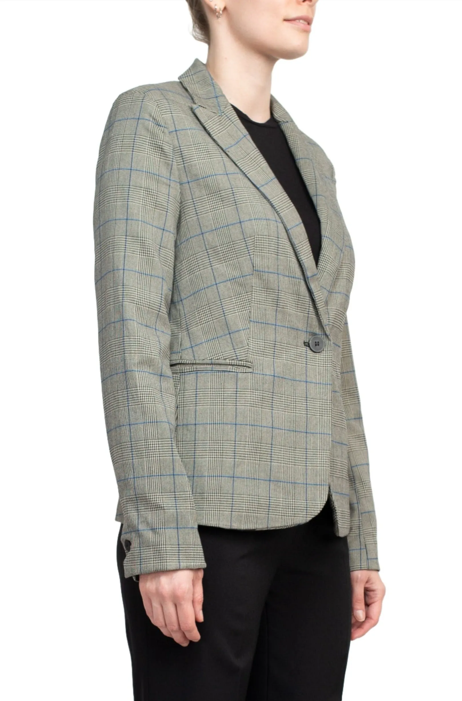 Premise Notched Collar Long Sleeve One Button Knit Blazer