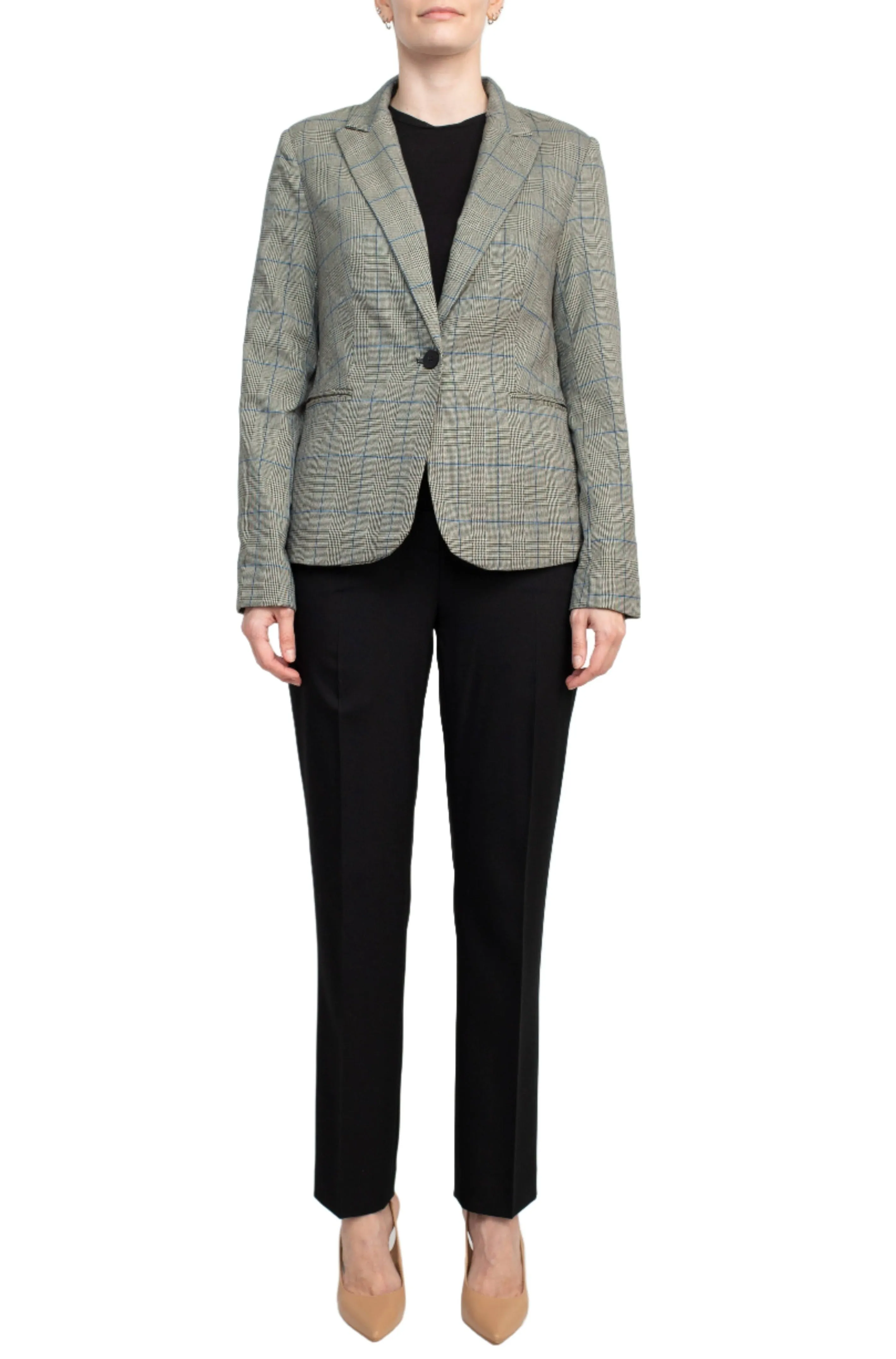 Premise Notched Collar Long Sleeve One Button Knit Blazer