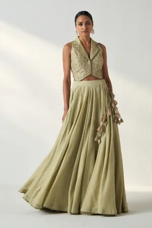 Rajita Green Gillet Lehenga Set