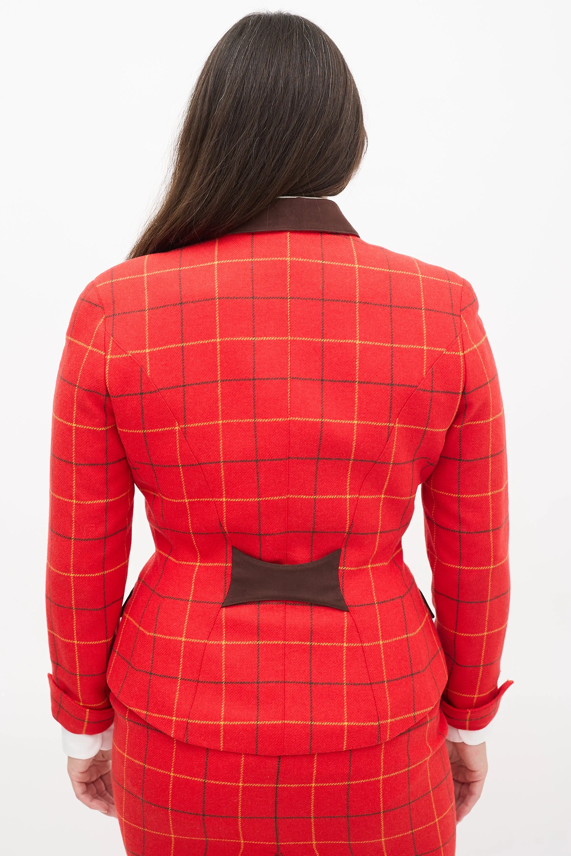 Red & Multi Wool Check Two Piece Skirt Suit