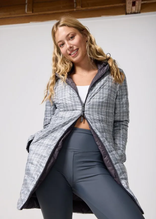 Reversible Charcoal Check Duck Down Puffer Coat