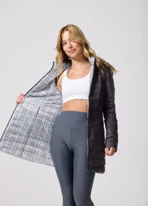 Reversible Charcoal Check Duck Down Puffer Coat
