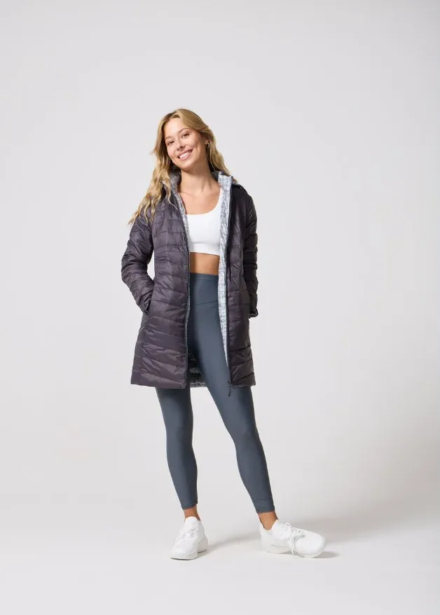 Reversible Charcoal Check Duck Down Puffer Coat