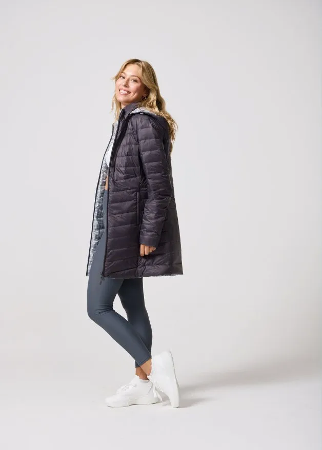 Reversible Charcoal Check Duck Down Puffer Coat