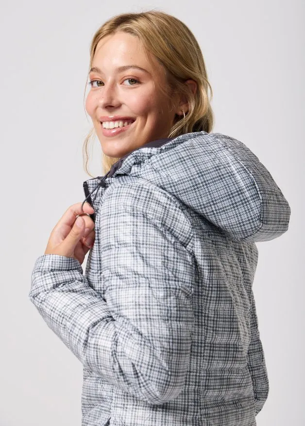 Reversible Charcoal Check Duck Down Puffer Coat