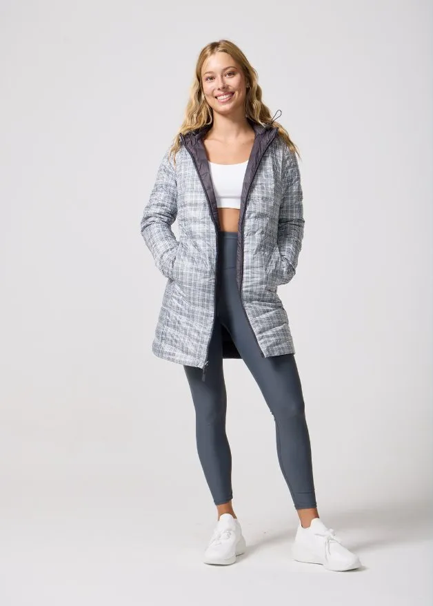 Reversible Charcoal Check Duck Down Puffer Coat