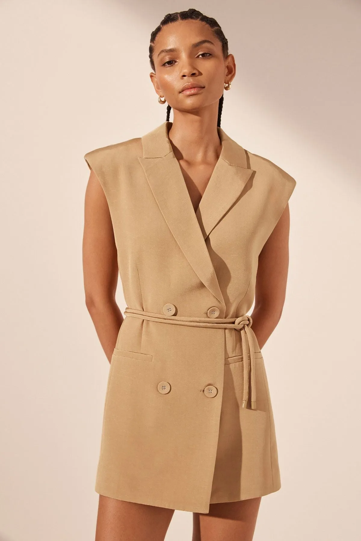 Shona Joy - Vento Sleeveless Blazer Dress - Sand