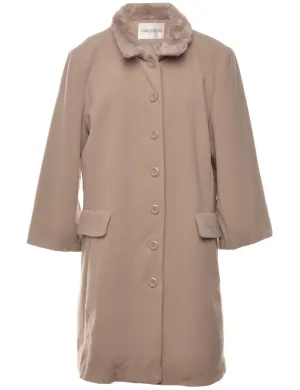 Single-Breasted Beige Wool Coat - L
