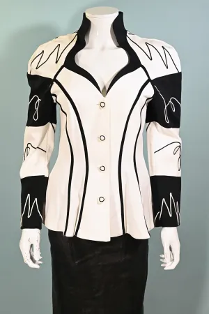 SOLD Vintage 80s Black/White Post Modern Blazer, New Wave Peplum Jacket S