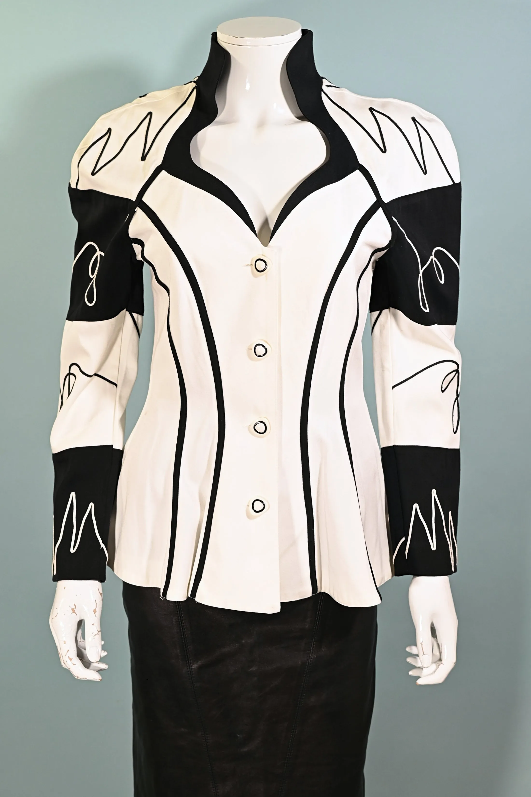 SOLD Vintage 80s Black/White Post Modern Blazer, New Wave Peplum Jacket S