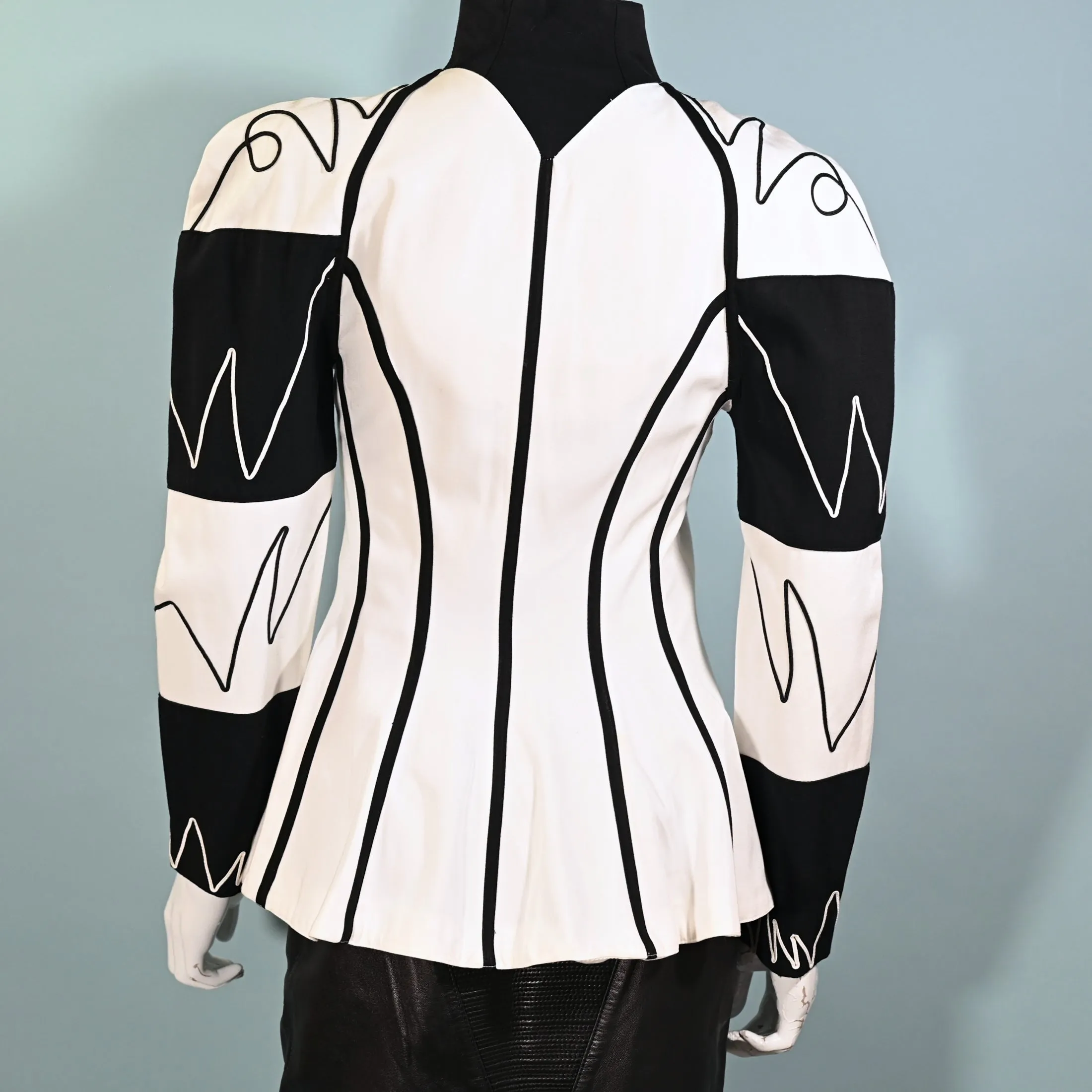 SOLD Vintage 80s Black/White Post Modern Blazer, New Wave Peplum Jacket S