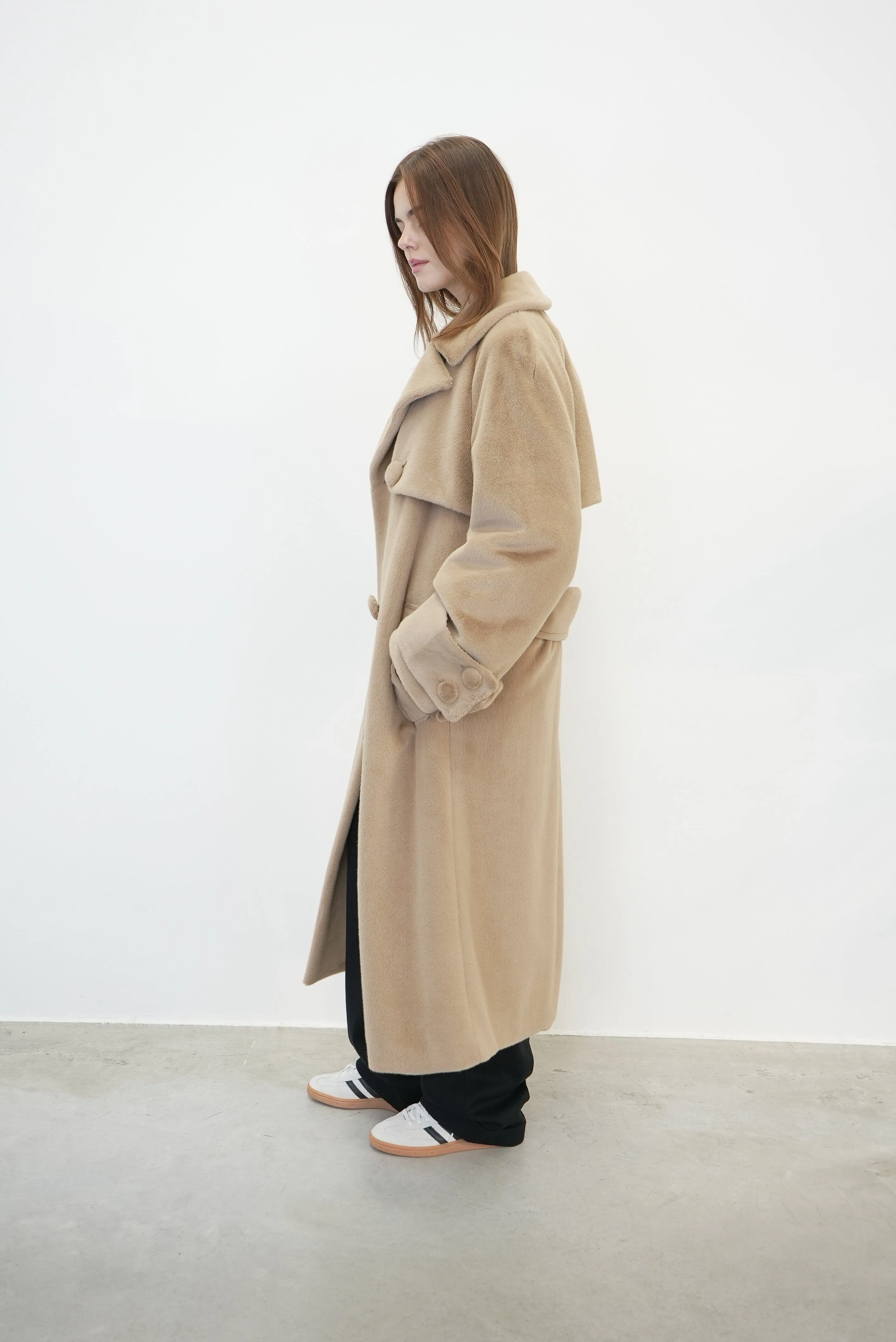 TILLIE SOFT FAUX FUR TRENCH COAT