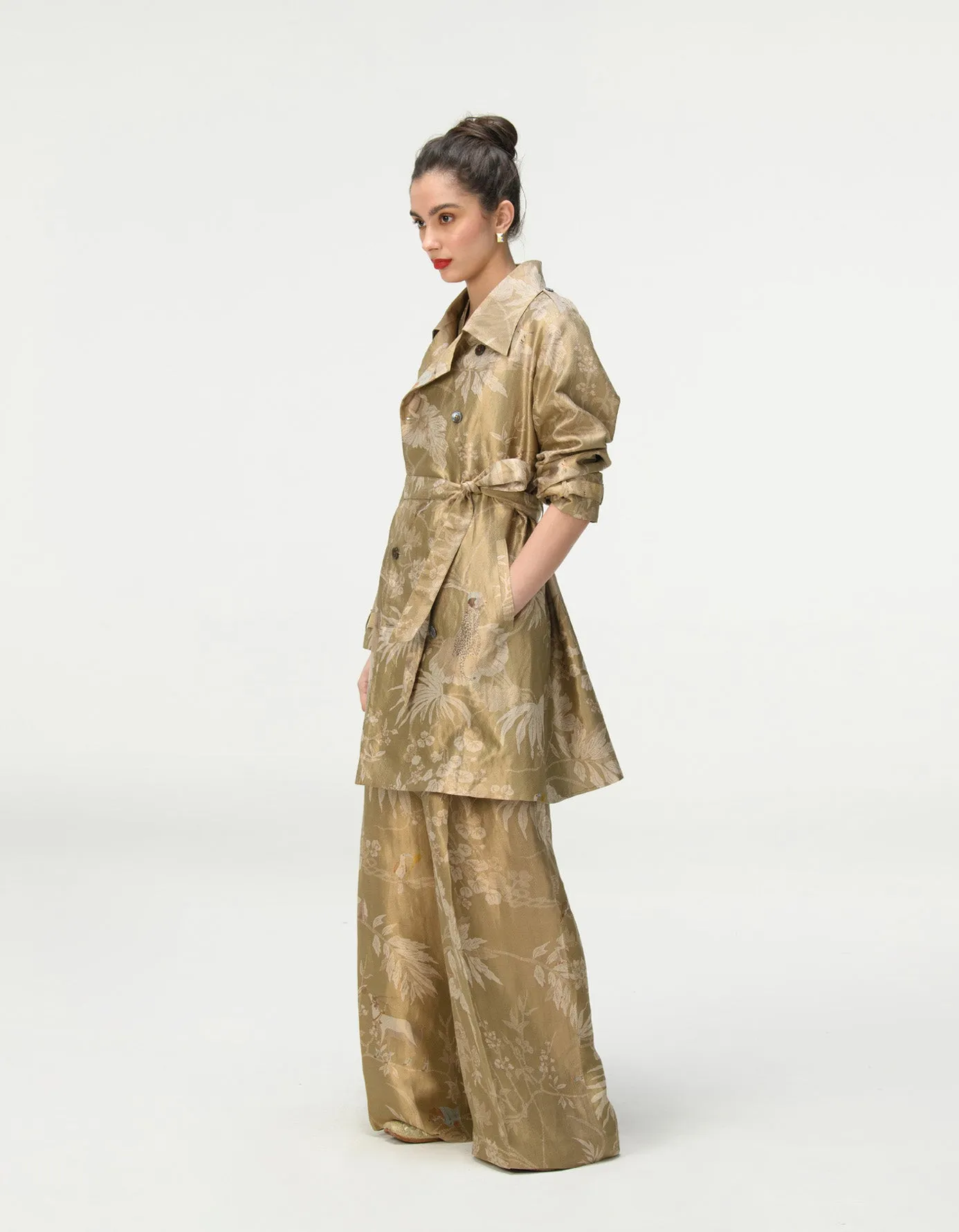 Trench Silk Brocade Oyster Grey