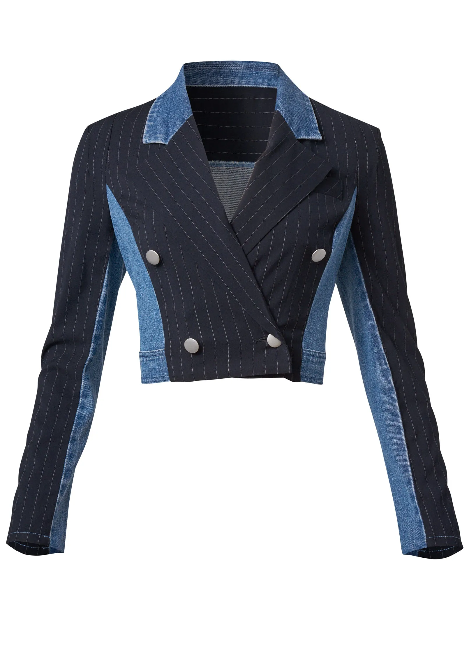 Tweed Denim Mixed Blazer - Medium Wash