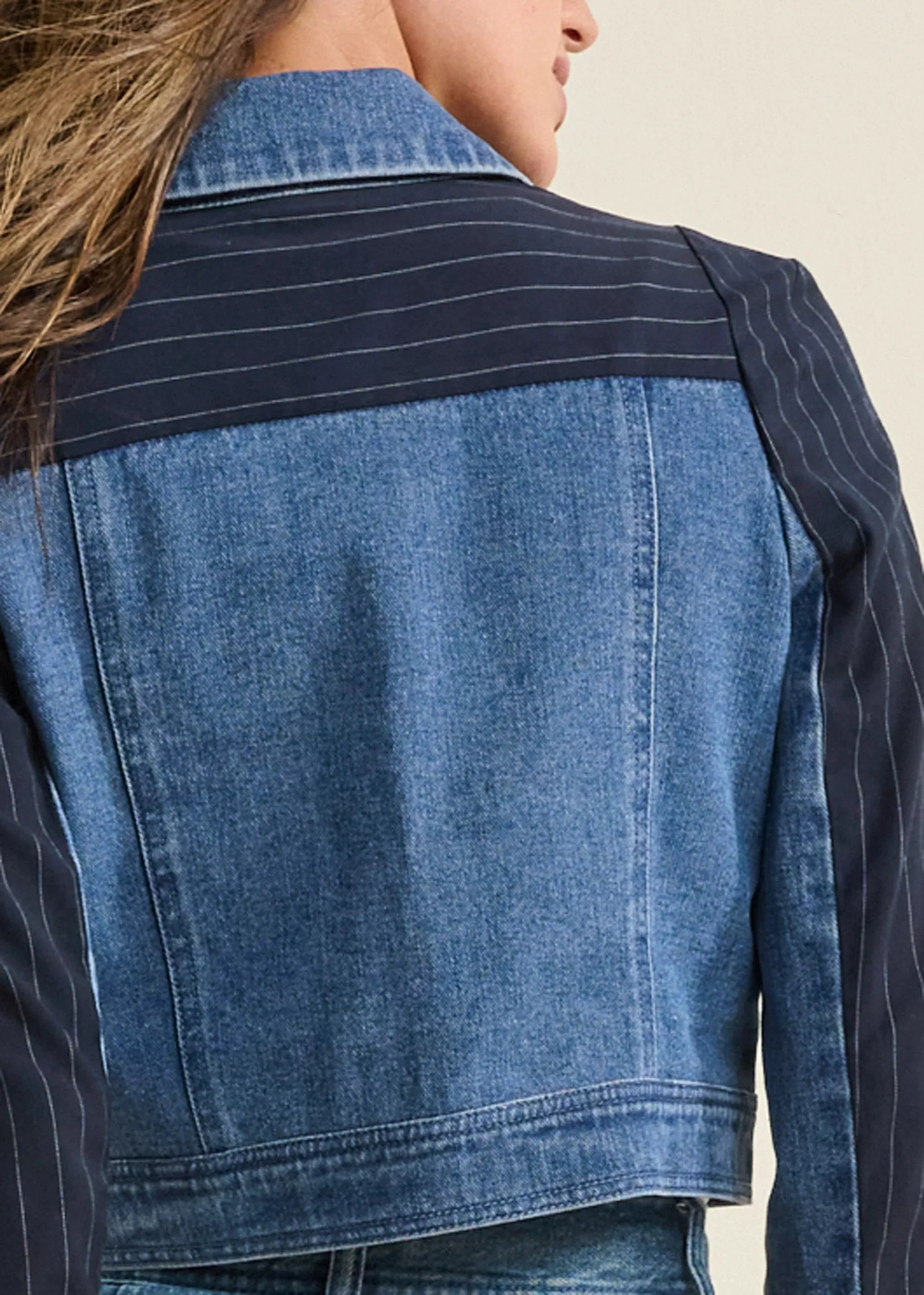 Tweed Denim Mixed Blazer - Medium Wash