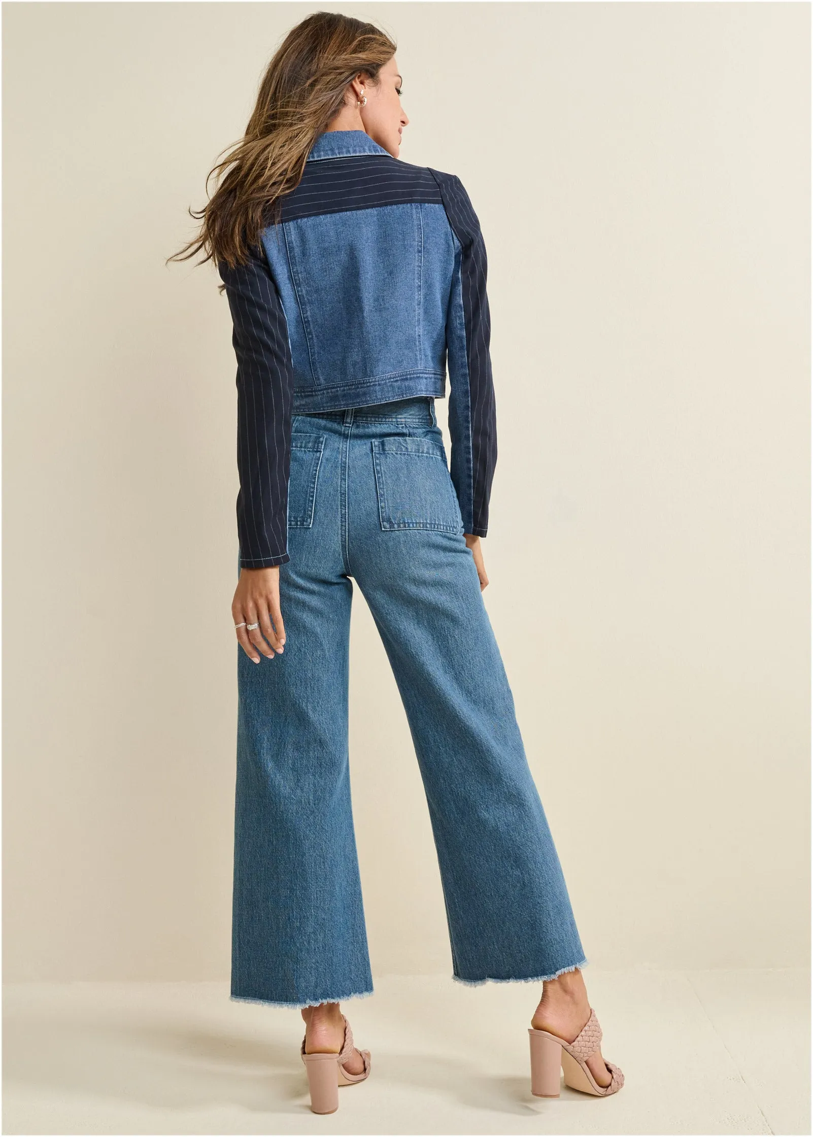 Tweed Denim Mixed Blazer - Medium Wash