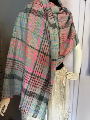 Unisex Mutli Colour  Plaid Scarf on Grey