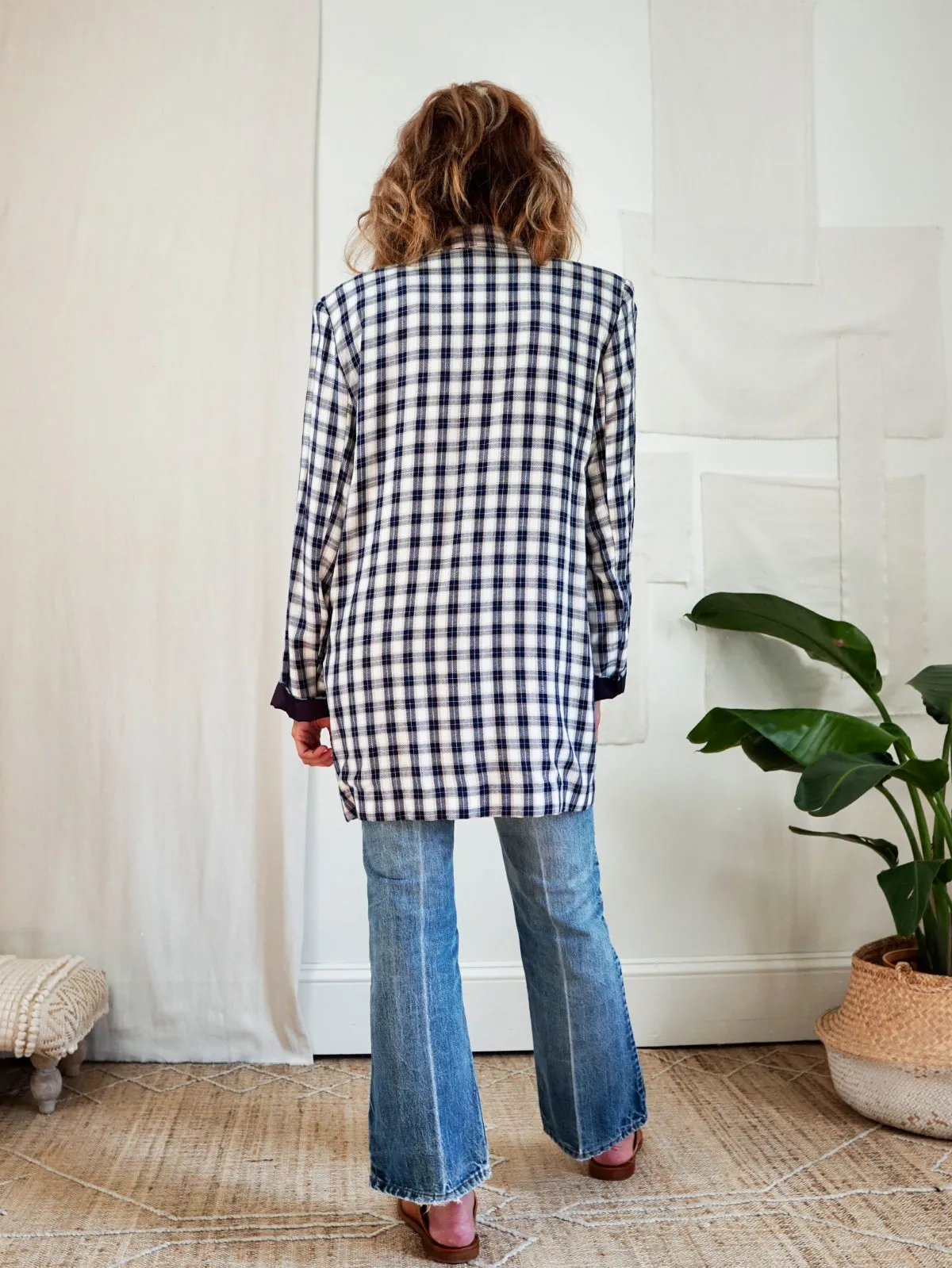 Vintage Navy Windowpane Plaid Blazer