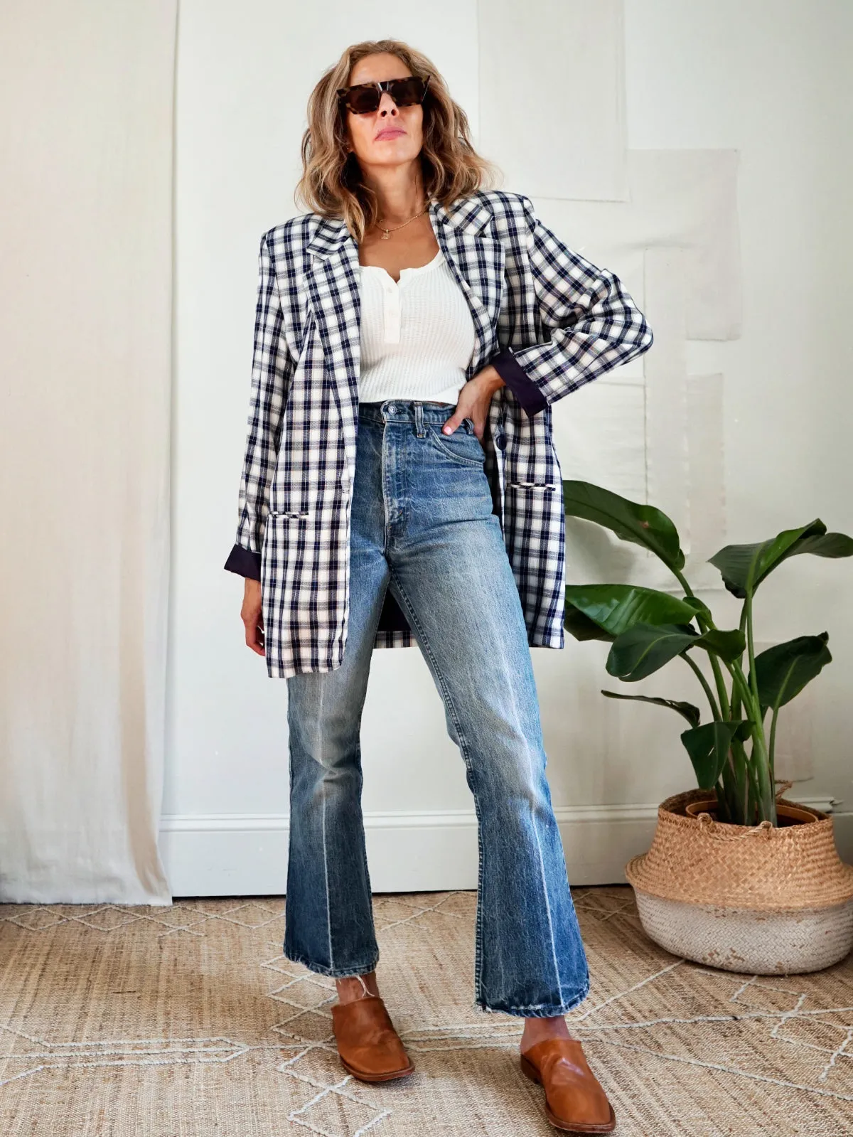 Vintage Navy Windowpane Plaid Blazer
