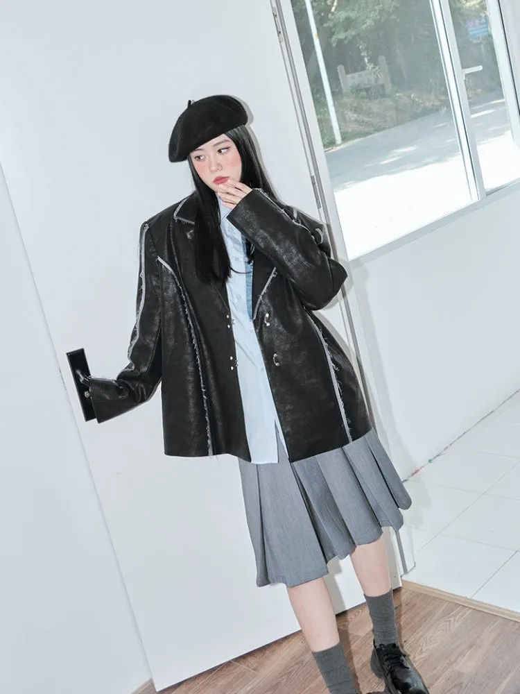 Vintage Split Leather Blazer【s0000000867】