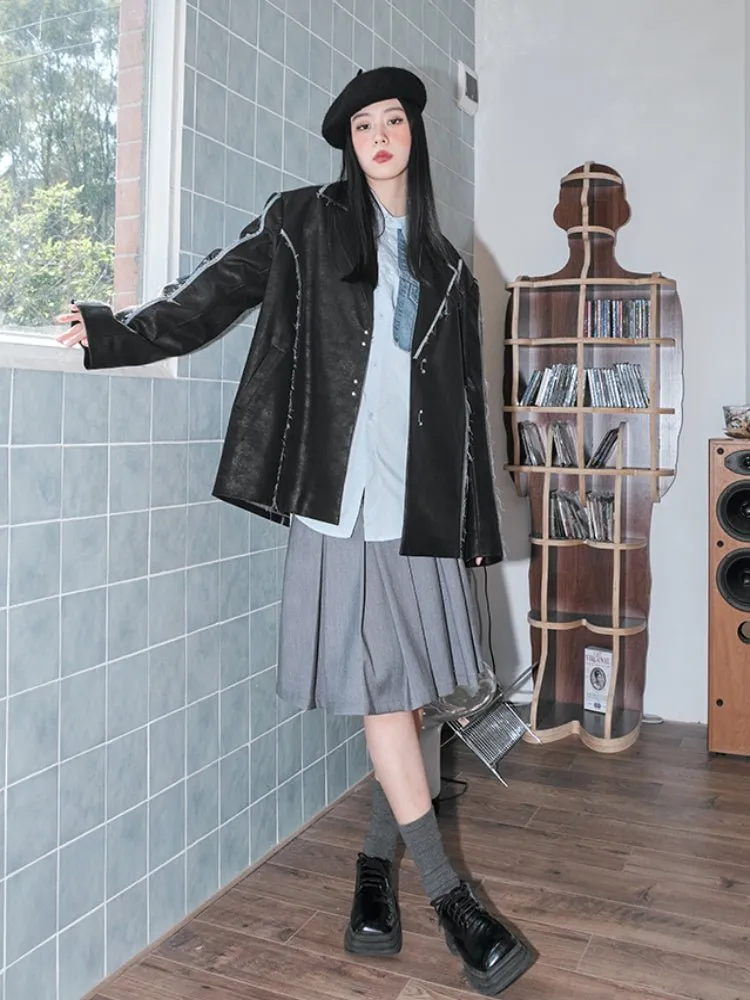 Vintage Split Leather Blazer【s0000000867】
