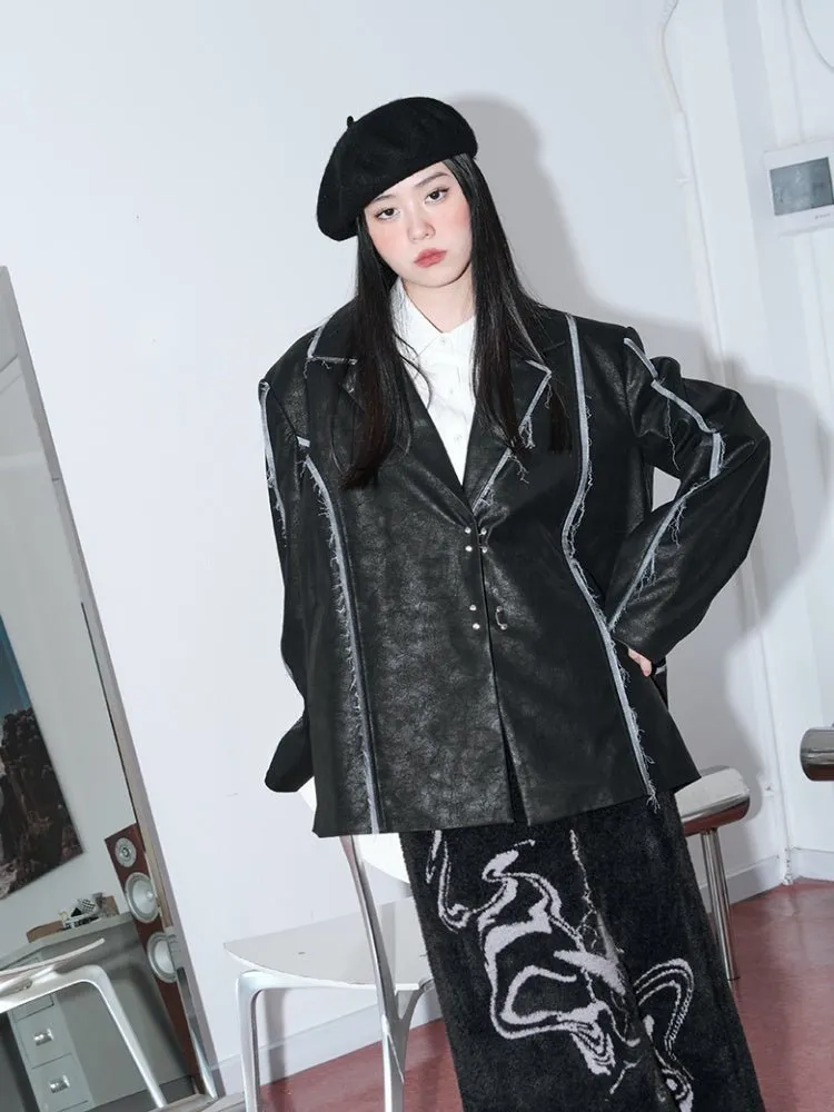Vintage Split Leather Blazer【s0000000867】
