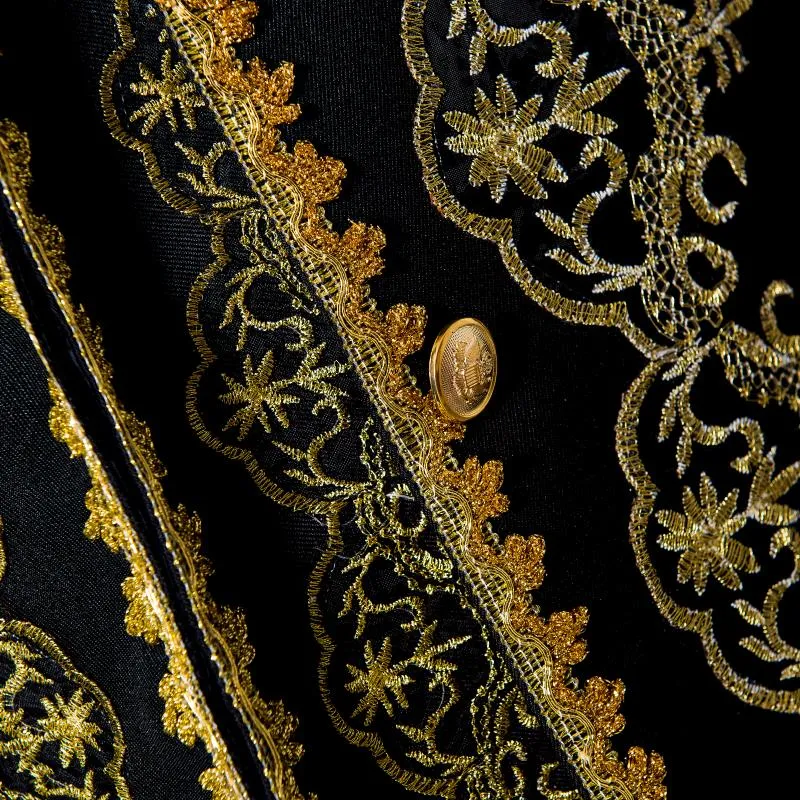 White or Black with Classic Gold Embroidery Three Pieces Set Design Men Costume Suits