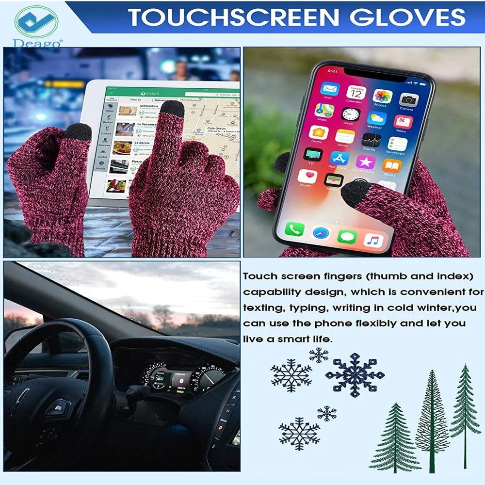 Winter Beanie Hat Scarf Touchscreen Gloves Set for Men and Women, Beanie Gloves Neck Warmer Set with Warm Knit Fleece Lined (Rose Red)