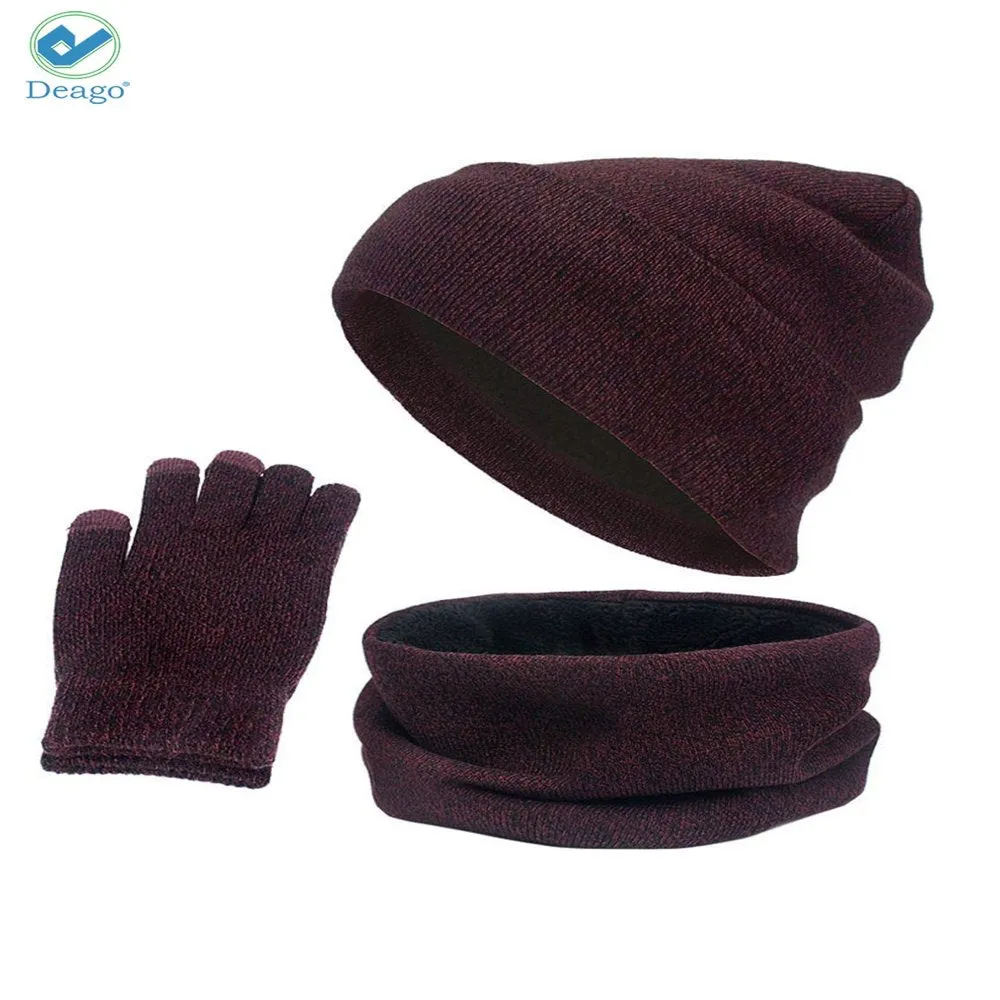 Winter Beanie Hat Scarf Touchscreen Gloves Set for Men and Women, Beanie Gloves Neck Warmer Set with Warm Knit Fleece Lined (Rose Red)