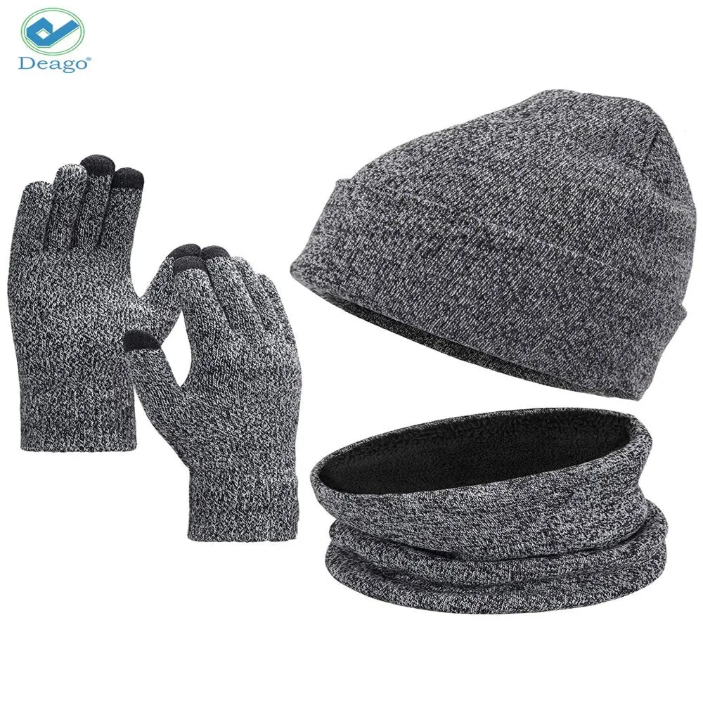 Winter Beanie Hat Scarf Touchscreen Gloves Set for Men and Women, Beanie Gloves Neck Warmer Set with Warm Knit Fleece Lined (Rose Red)