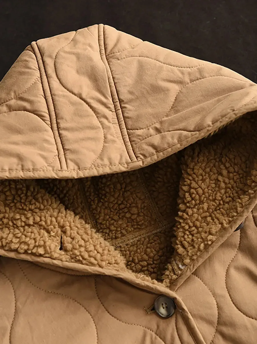 Women Fleece-lined Cotton Hooded Coat