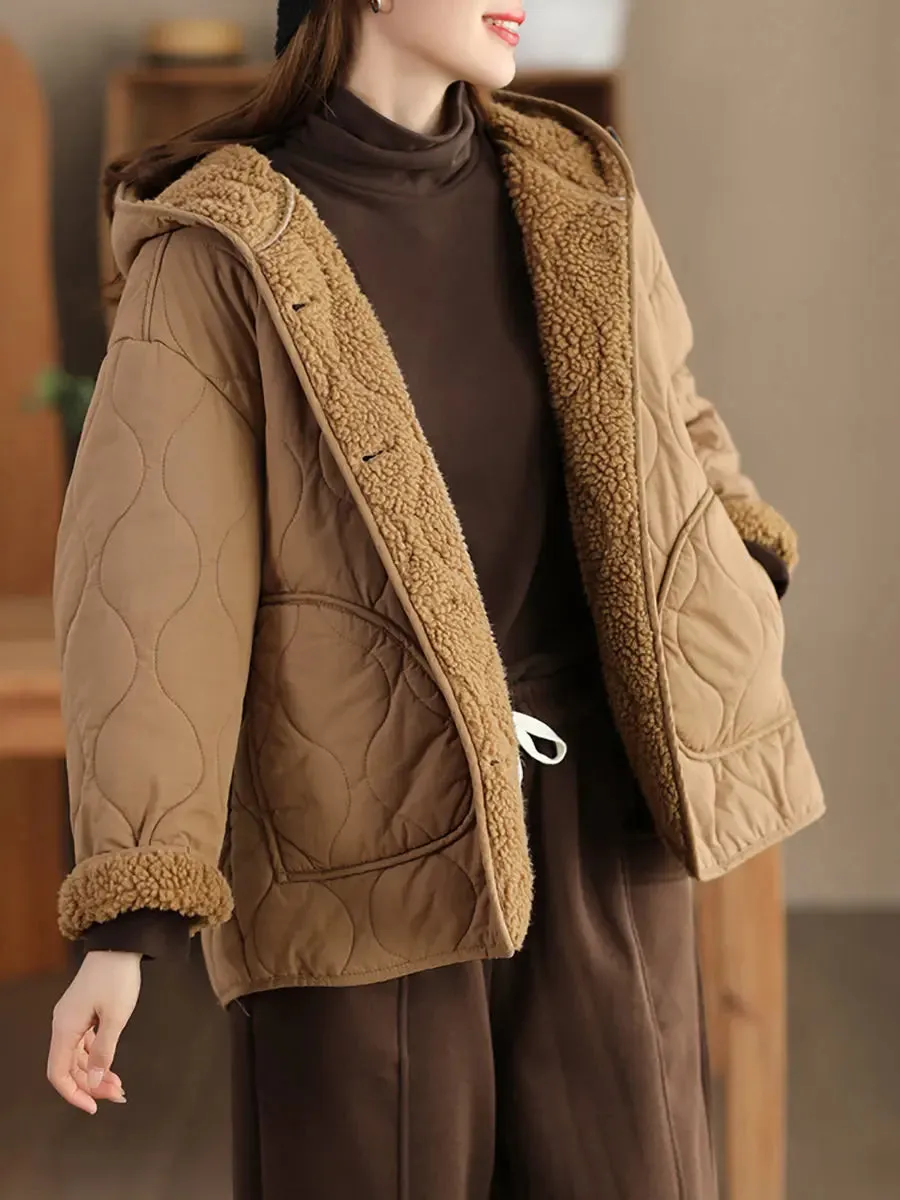 Women Fleece-lined Cotton Hooded Coat