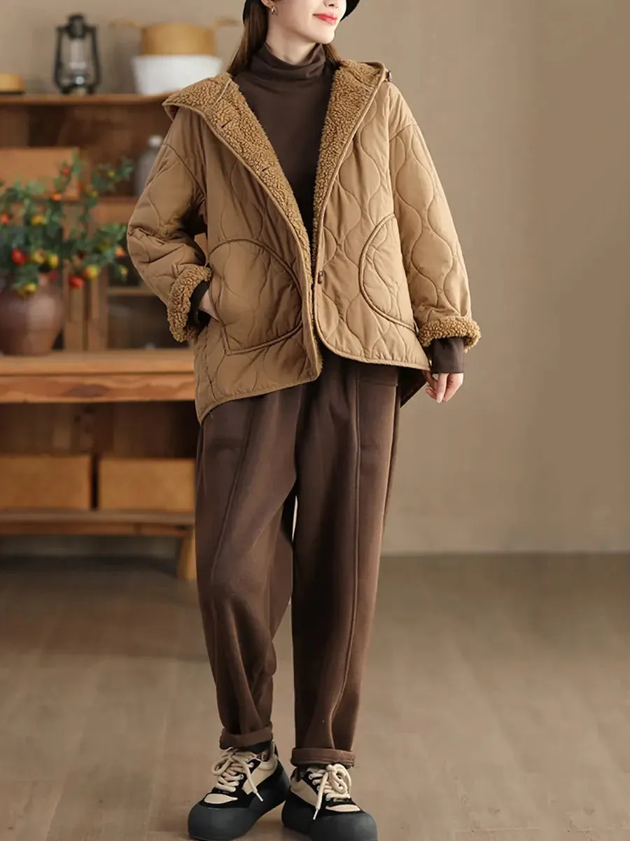Women Fleece-lined Cotton Hooded Coat