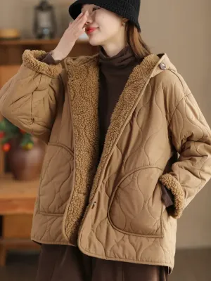Women Fleece-lined Cotton Hooded Coat