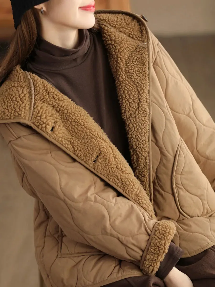 Women Fleece-lined Cotton Hooded Coat