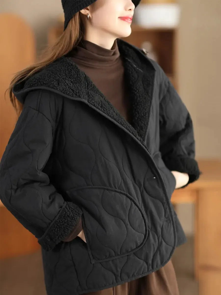 Women Fleece-lined Cotton Hooded Coat