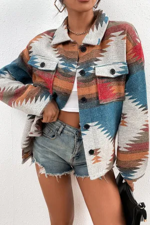 Women Winter Outfits Aztec Print Pocketed Button Up Shackets