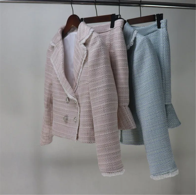 Womens Designer Inspired Custom Made Tweed Short Blazer   Fishtail Mermaid Skirt Suit
