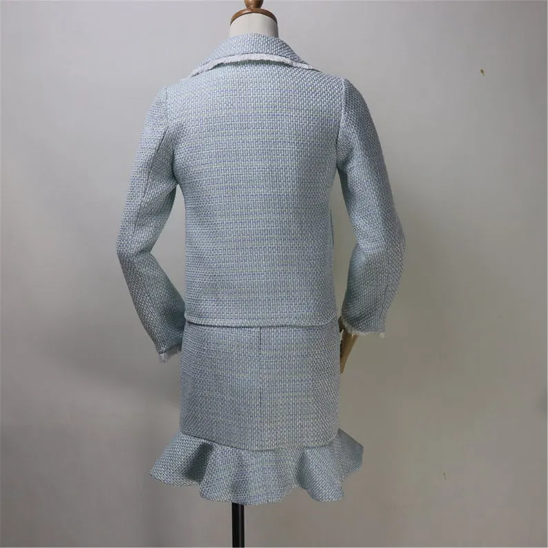 Womens Designer Inspired Custom Made Tweed Short Blazer   Fishtail Mermaid Skirt Suit