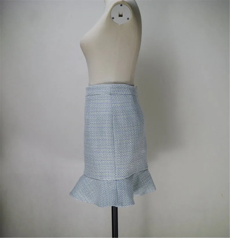 Womens Designer Inspired Custom Made Tweed Short Blazer   Fishtail Mermaid Skirt Suit