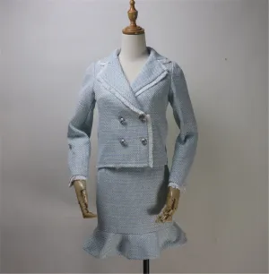 Womens Designer Inspired Custom Made Tweed Short Blazer   Fishtail Mermaid Skirt Suit