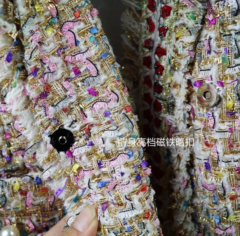 Womens Tassel Pearl Button Tweed Jacket Coat