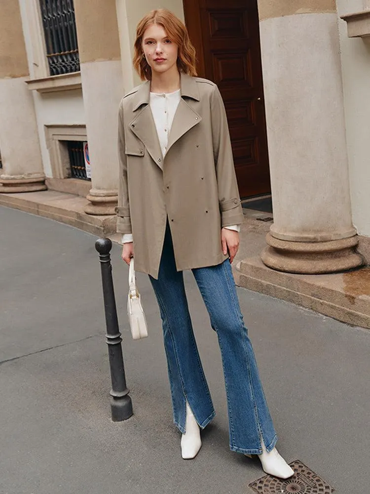 Wool Lapel Crop Trench Coat