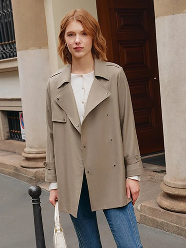 Wool Lapel Crop Trench Coat