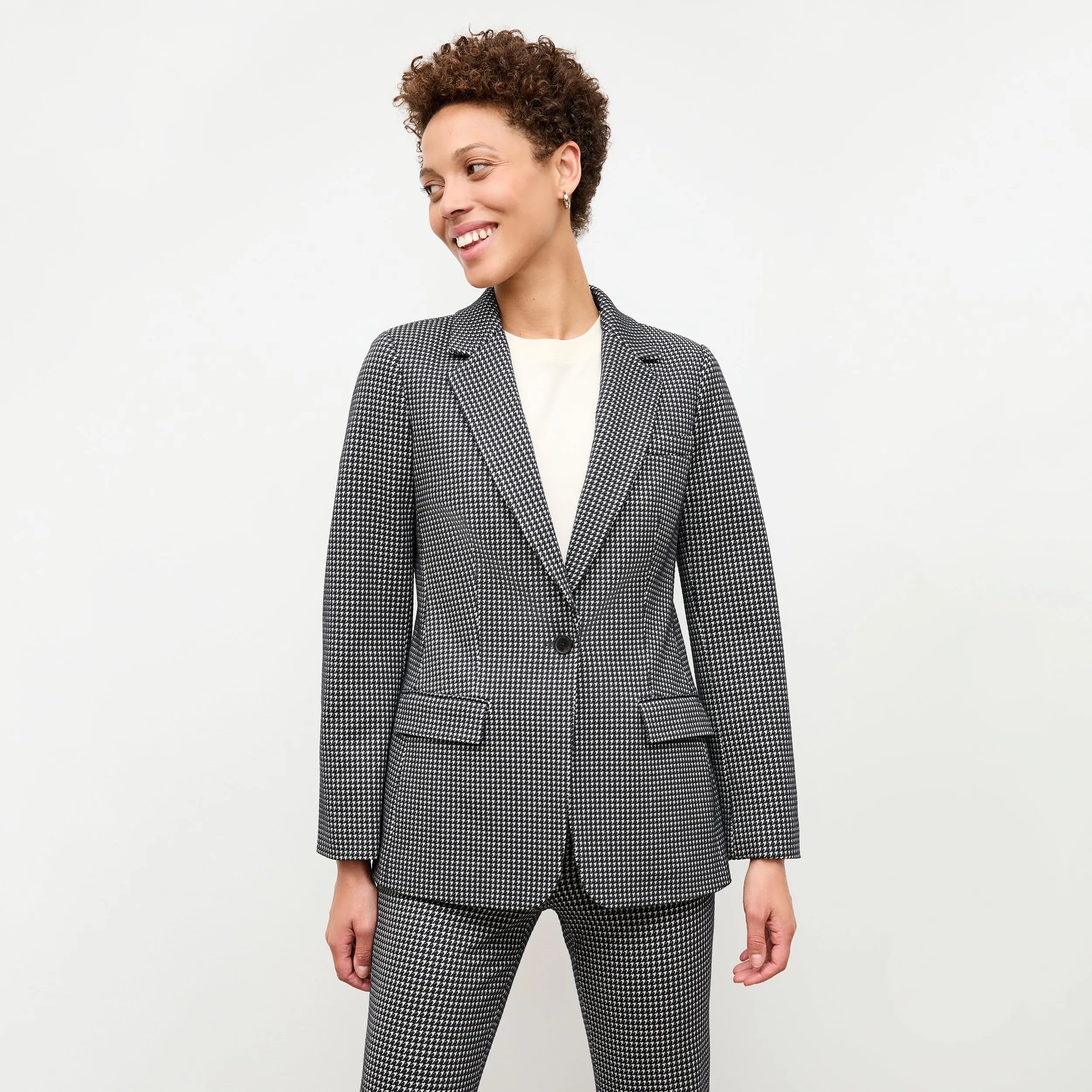 Yiyan Blazer - Stretch Houndstooth :: Black/White