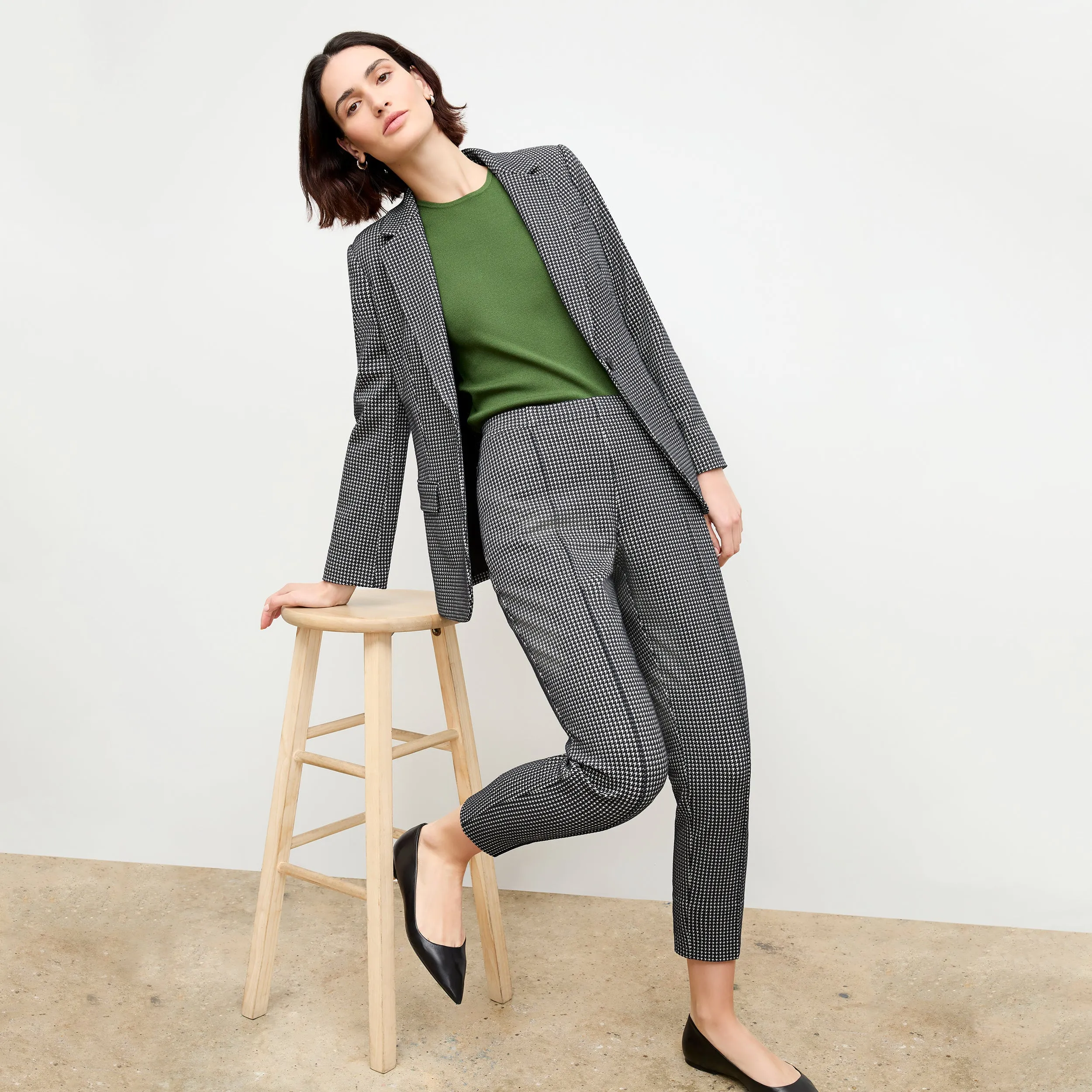 Yiyan Blazer - Stretch Houndstooth :: Black/White